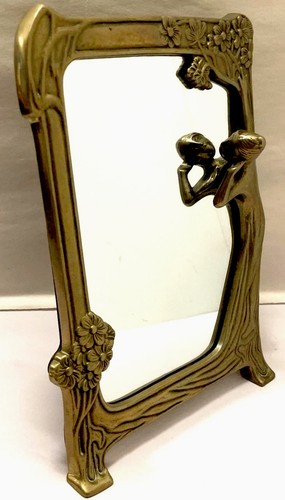 Vtg mirror brass framed art - brass,